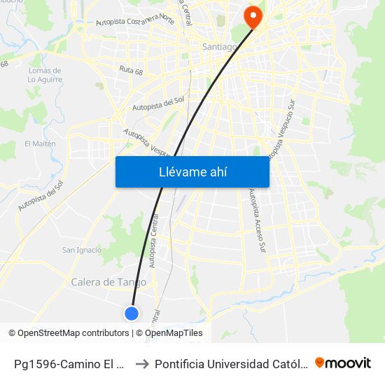 Pg1596-Camino El Barrancón / Esq. Lo Infante to Pontificia Universidad Católica De Chile - Campus Lo Contador map