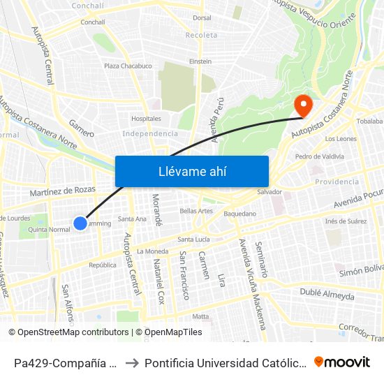 Pa429-Compañía De Jesús / Esq. Cueto to Pontificia Universidad Católica De Chile - Campus Lo Contador map