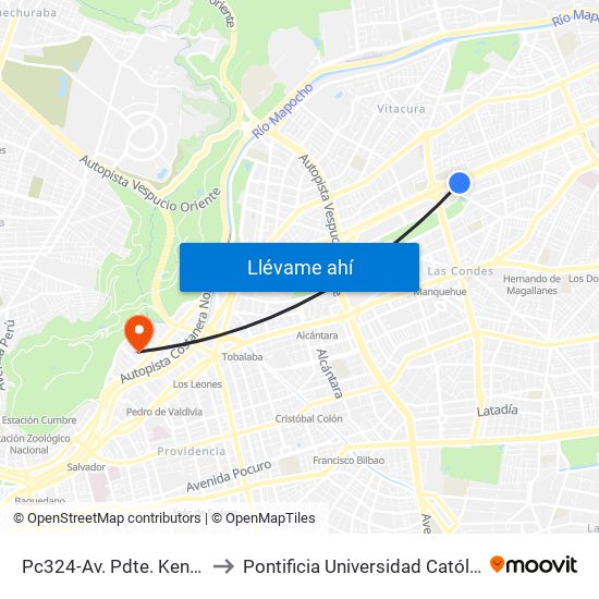 Pc324-Av. Pdte. Kennedy / Esq. Brasilia-Oriente to Pontificia Universidad Católica De Chile - Campus Lo Contador map