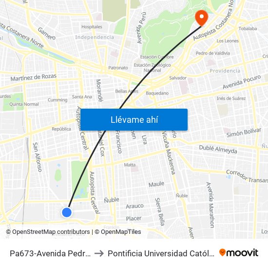 Pa673-Avenida Pedro Montt / Esq. Club Hípico to Pontificia Universidad Católica De Chile - Campus Lo Contador map
