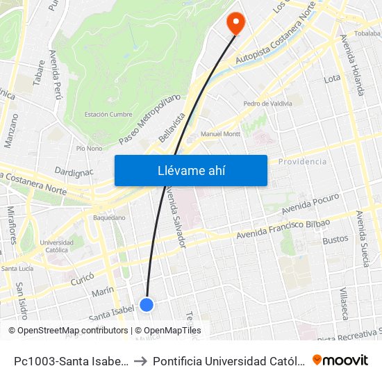 Pc1003-Santa Isabel / Esq. Avenida Seminario to Pontificia Universidad Católica De Chile - Campus Lo Contador map