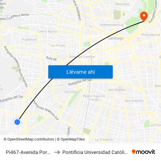 Pi467-Avenida Portales / Esq. San Lorenzo to Pontificia Universidad Católica De Chile - Campus Lo Contador map