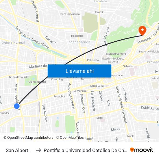 San Alberto Hurtado to Pontificia Universidad Católica De Chile - Campus Lo Contador map