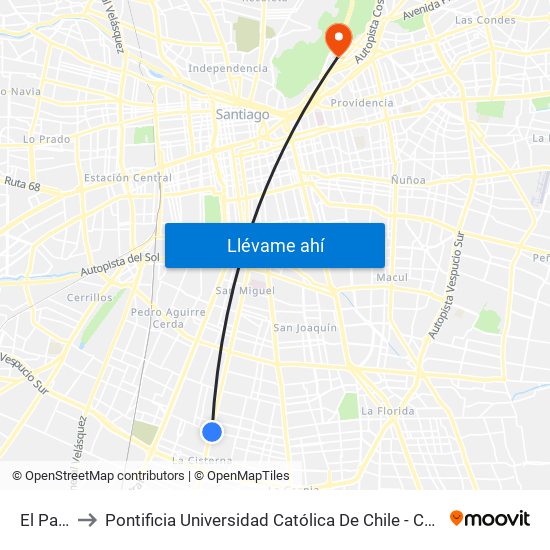 El Parrón to Pontificia Universidad Católica De Chile - Campus Lo Contador map