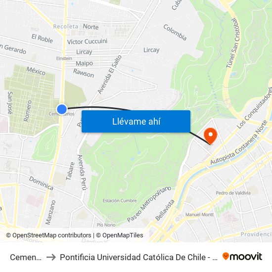 Cementerios to Pontificia Universidad Católica De Chile - Campus Lo Contador map