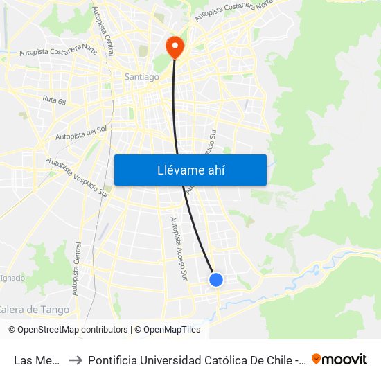 Las Mercedes to Pontificia Universidad Católica De Chile - Campus Lo Contador map