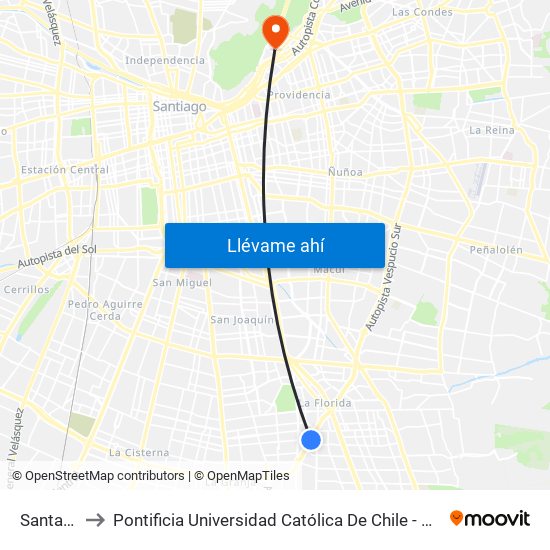 Santa Julia to Pontificia Universidad Católica De Chile - Campus Lo Contador map