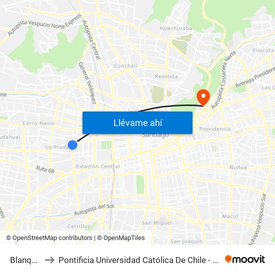 Blanqueado to Pontificia Universidad Católica De Chile - Campus Lo Contador map