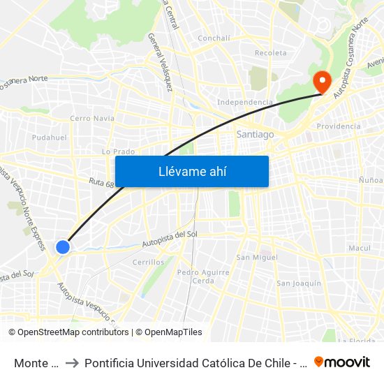 Monte Tabor to Pontificia Universidad Católica De Chile - Campus Lo Contador map