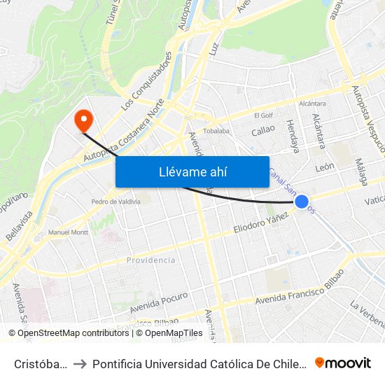 Cristóbal Colón to Pontificia Universidad Católica De Chile - Campus Lo Contador map