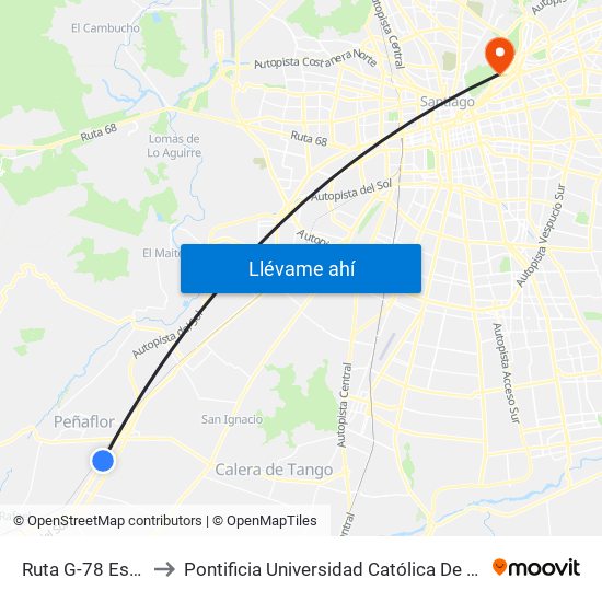 Ruta G-78 Esq. San Javier to Pontificia Universidad Católica De Chile - Campus Lo Contador map