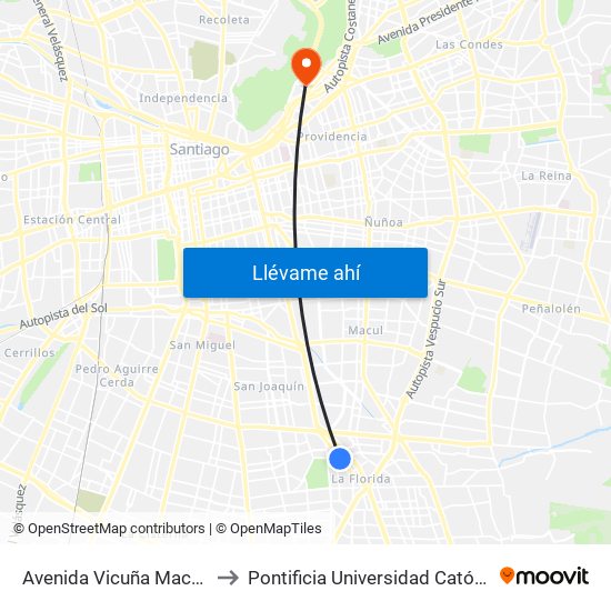Avenida Vicuña Mackenna Poniente, 6451-6487 to Pontificia Universidad Católica De Chile - Campus Lo Contador map