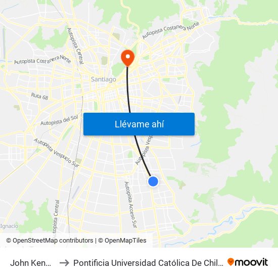 John Kennedy, 387 to Pontificia Universidad Católica De Chile - Campus Lo Contador map
