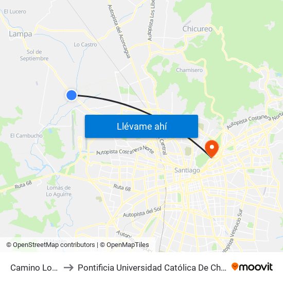 Camino Lo Echevers to Pontificia Universidad Católica De Chile - Campus Lo Contador map