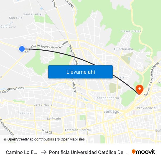 Camino Lo Echevers, 311 to Pontificia Universidad Católica De Chile - Campus Lo Contador map