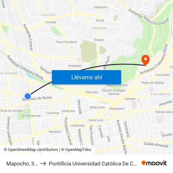 Mapocho, 3410-3466 to Pontificia Universidad Católica De Chile - Campus Lo Contador map