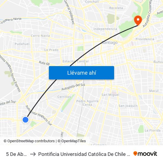 5 De Abril, 902 to Pontificia Universidad Católica De Chile - Campus Lo Contador map