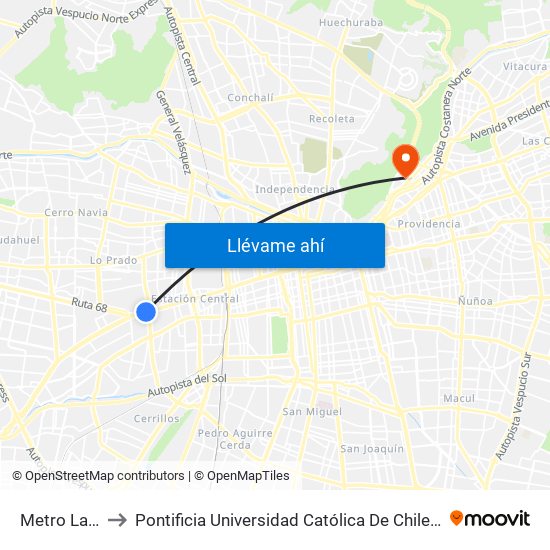 Metro Las Rejas to Pontificia Universidad Católica De Chile - Campus Lo Contador map