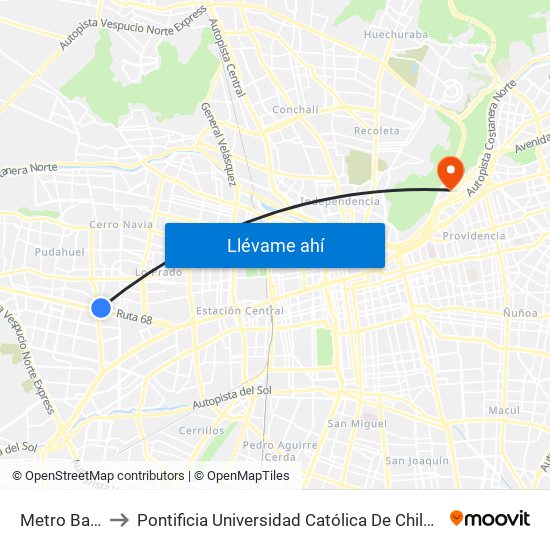 Metro Barrancas to Pontificia Universidad Católica De Chile - Campus Lo Contador map