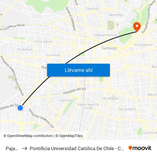 Pajaritos to Pontificia Universidad Católica De Chile - Campus Lo Contador map