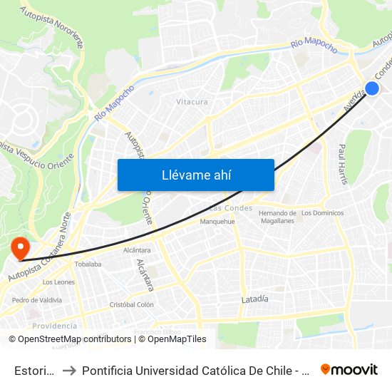 Estoril, 200 to Pontificia Universidad Católica De Chile - Campus Lo Contador map