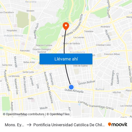 Mons. Eyzaguirre to Pontificia Universidad Católica De Chile - Campus Lo Contador map