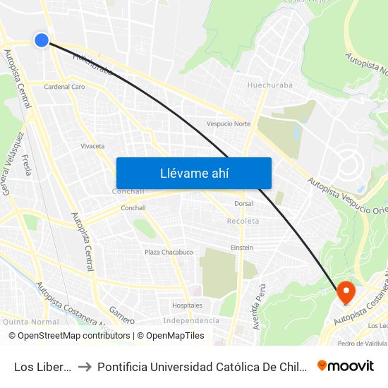 Los Libertadores to Pontificia Universidad Católica De Chile - Campus Lo Contador map