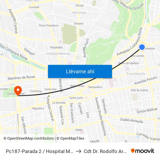 Pc187-Parada 2 / Hospital Metropolitano to Cdt Dr. Rodolfo Armas Cruz map