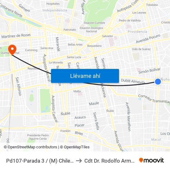 Pd107-Parada 3 / (M) Chile España to Cdt Dr. Rodolfo Armas Cruz map