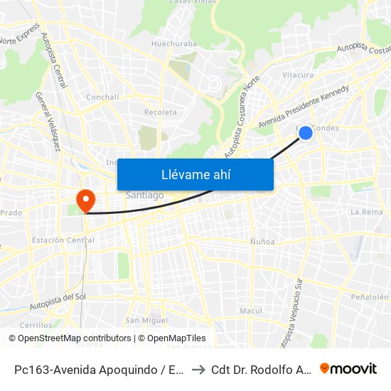 Pc163-Avenida Apoquindo / Esq. La Capitanía to Cdt Dr. Rodolfo Armas Cruz map