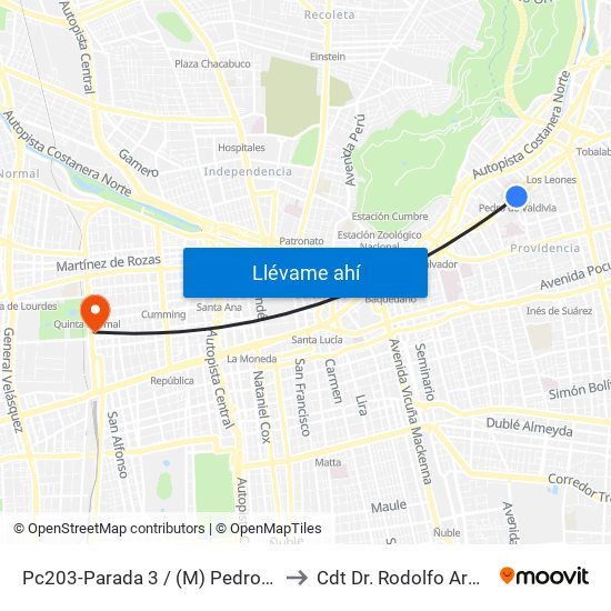 Pc203-Parada 3 / (M) Pedro De Valdivia to Cdt Dr. Rodolfo Armas Cruz map