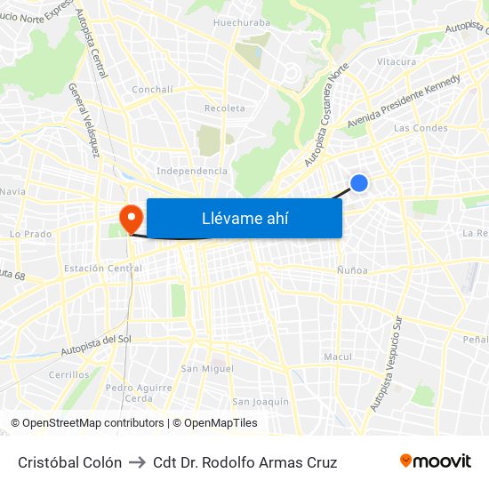 Cristóbal Colón to Cdt Dr. Rodolfo Armas Cruz map