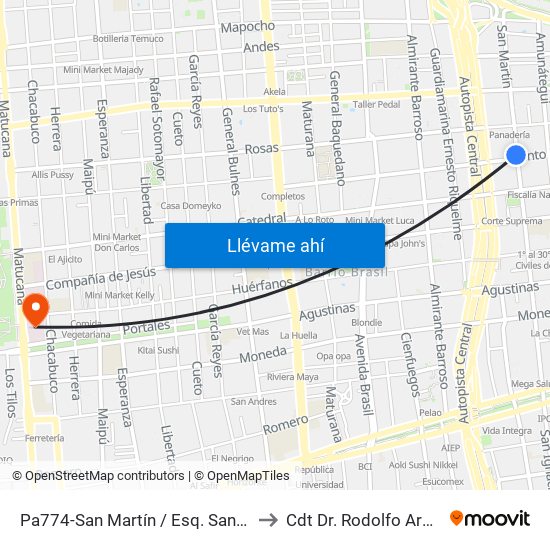 Pa774-San Martín / Esq. Santo Domingo to Cdt Dr. Rodolfo Armas Cruz map