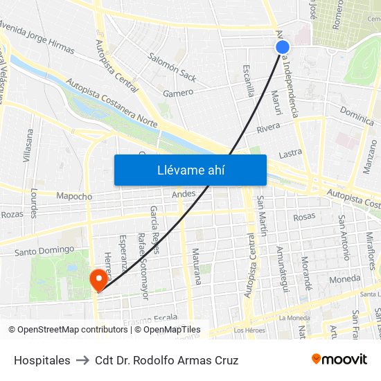 Hospitales to Cdt Dr. Rodolfo Armas Cruz map