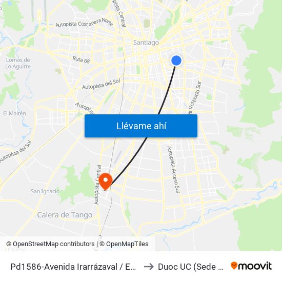 Pd1586-Avenida Irarrázaval / Esq. Campos De Deportes to Duoc UC (Sede San Bernardo) map