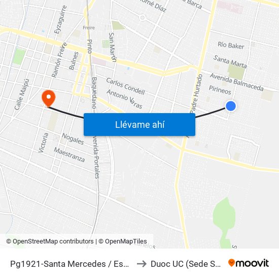 Pg1921-Santa Mercedes / Esq. Ernesto Riquelme to Duoc UC (Sede San Bernardo) map