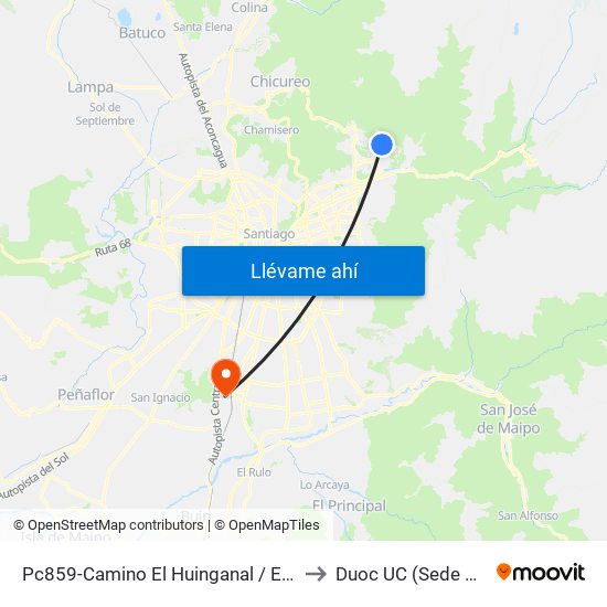 Pc859-Camino El Huinganal / Esq. Camino Del Yunque to Duoc UC (Sede San Bernardo) map