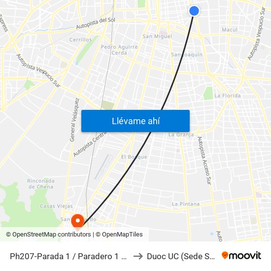 Ph207-Parada 1 / Paradero 1 Av.Vicuña Mackenna to Duoc UC (Sede San Bernardo) map