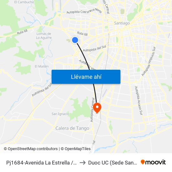 Pj1684-Avenida La Estrella / Esq. Lebreles to Duoc UC (Sede San Bernardo) map