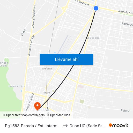 Pg1583-Parada / Est. Intermodal La Cisterna to Duoc UC (Sede San Bernardo) map