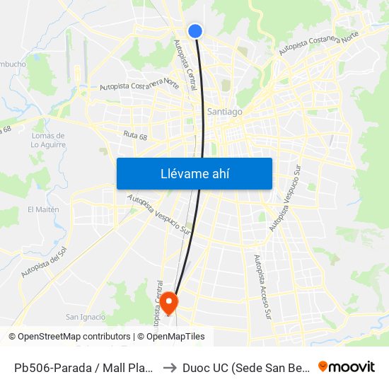 Pb506-Parada / Mall Plaza Norte to Duoc UC (Sede San Bernardo) map