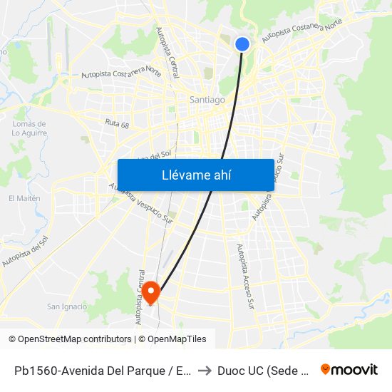 Pb1560-Avenida Del Parque / Esq. Avenida Del Cóndor to Duoc UC (Sede San Bernardo) map