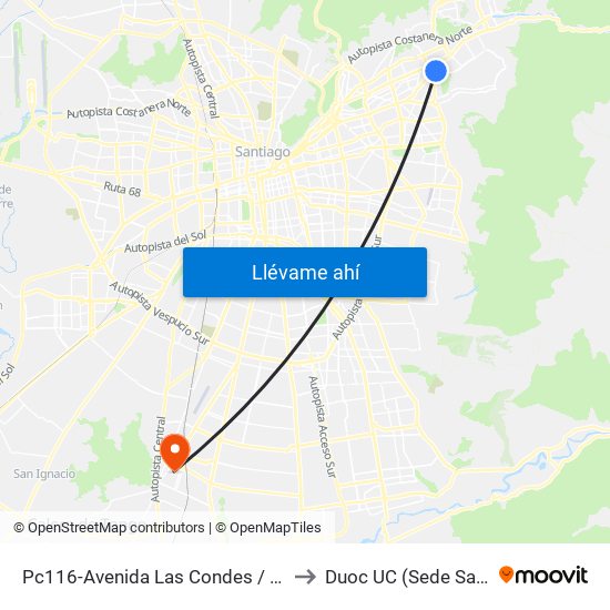 Pc116-Avenida Las Condes / Esq. G. Fuenzalida to Duoc UC (Sede San Bernardo) map