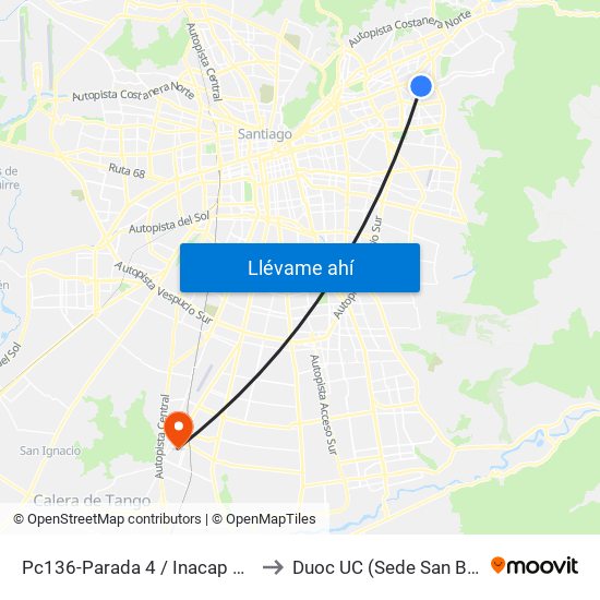 Pc136-Parada 4 / Inacap Apoquindo to Duoc UC (Sede San Bernardo) map