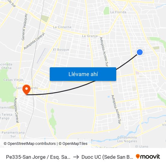 Pe335-San Jorge / Esq. Santa Cecilia to Duoc UC (Sede San Bernardo) map