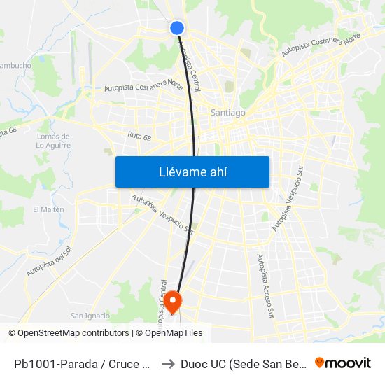 Pb1001-Parada / Cruce Quilicura to Duoc UC (Sede San Bernardo) map