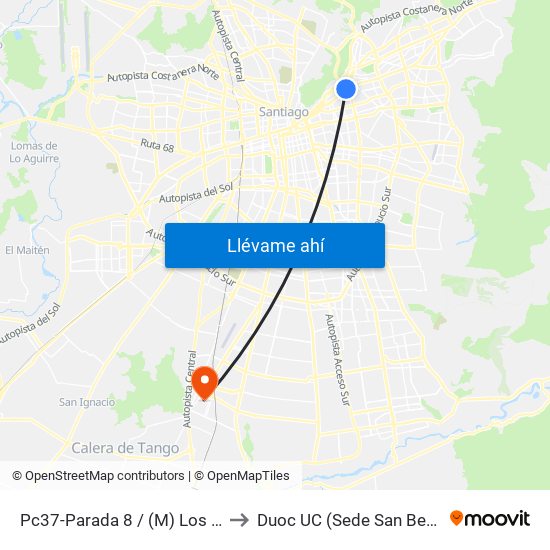 Pc37-Parada 8 / (M) Los Leones to Duoc UC (Sede San Bernardo) map