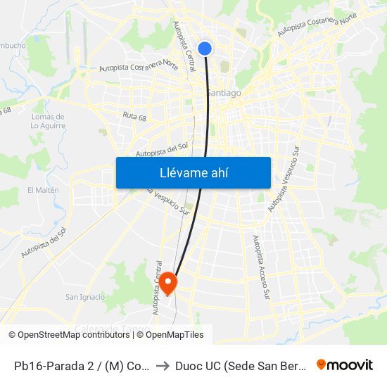 Pb16-Parada 2 / (M) Conchalí to Duoc UC (Sede San Bernardo) map