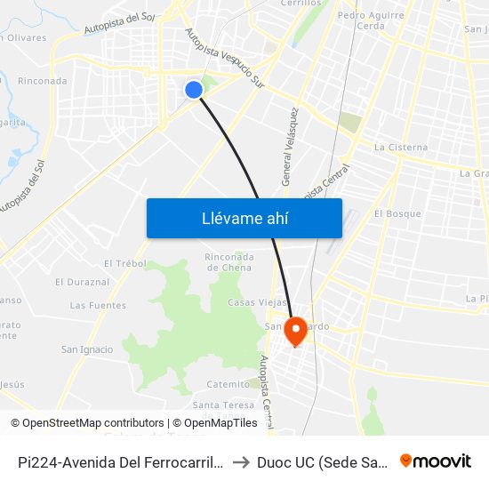 Pi224-Avenida Del Ferrocarril / Esq. 4 Álamos to Duoc UC (Sede San Bernardo) map