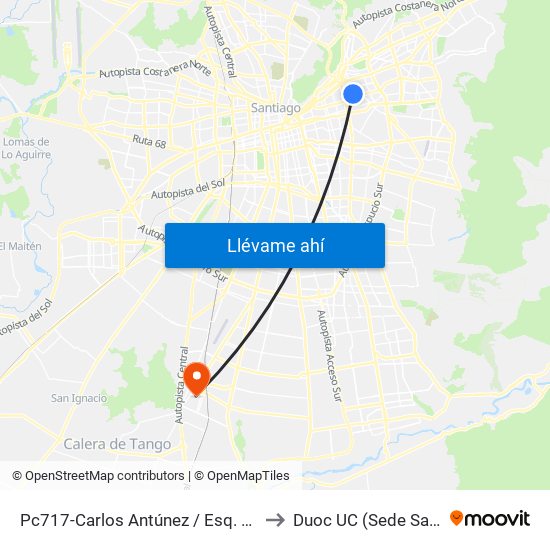 Pc717-Carlos Antúnez / Esq. Avenida El Bosque to Duoc UC (Sede San Bernardo) map